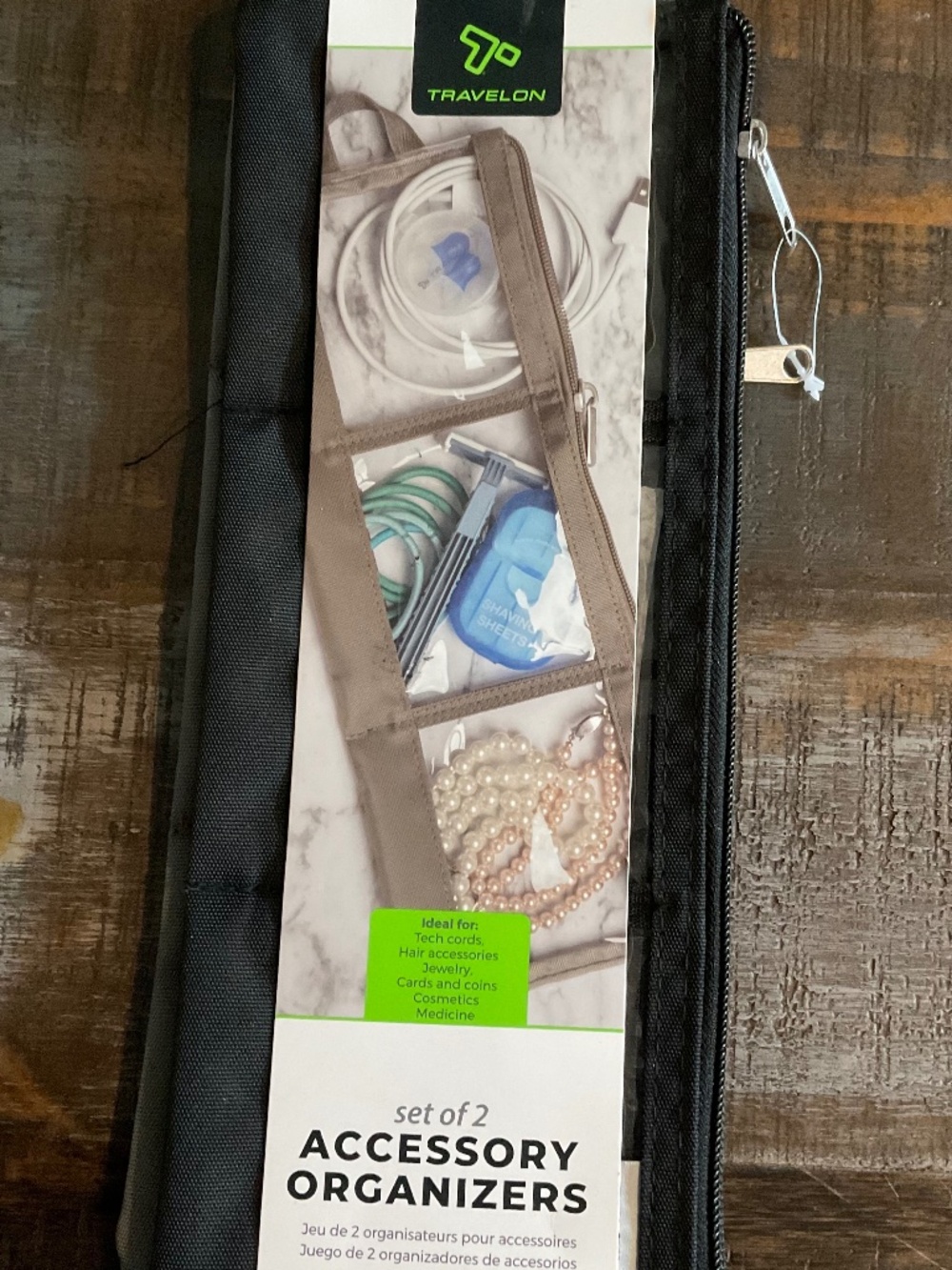 TRAVELON Set of 2 Accessory Organizer, Black/Nutmeg NWT